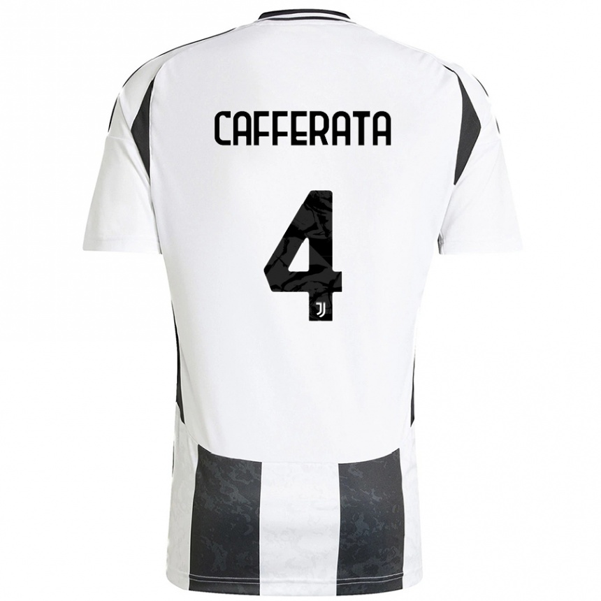 Enfant Football Maillot Federica Cafferata #4 Blanc Noir Tenues Domicile 2024/25