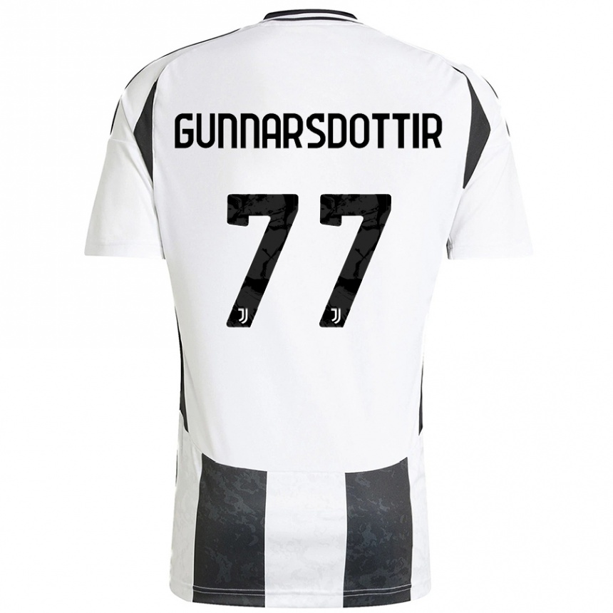 Enfant Football Maillot Sara Bjork Gunnarsdottir #77 Blanc Noir Tenues Domicile 2024/25