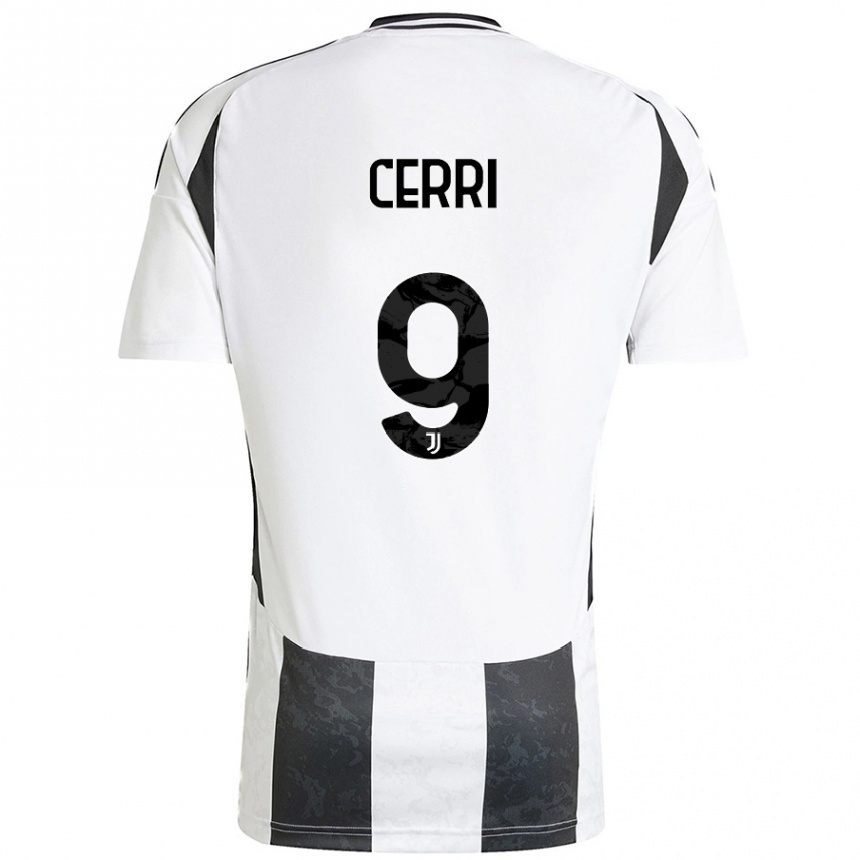 Enfant Football Maillot Leonardo Cerri #9 Blanc Noir Tenues Domicile 2024/25