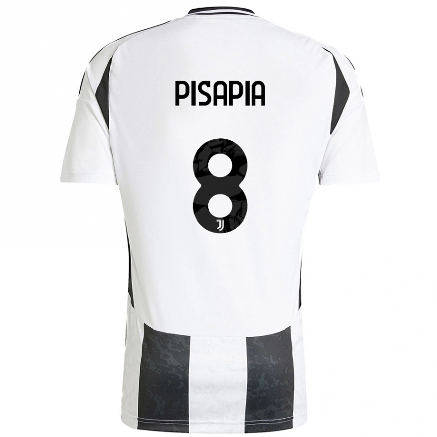 Enfant Football Maillot Luciano Pisapia #8 Blanc Noir Tenues Domicile 2024/25