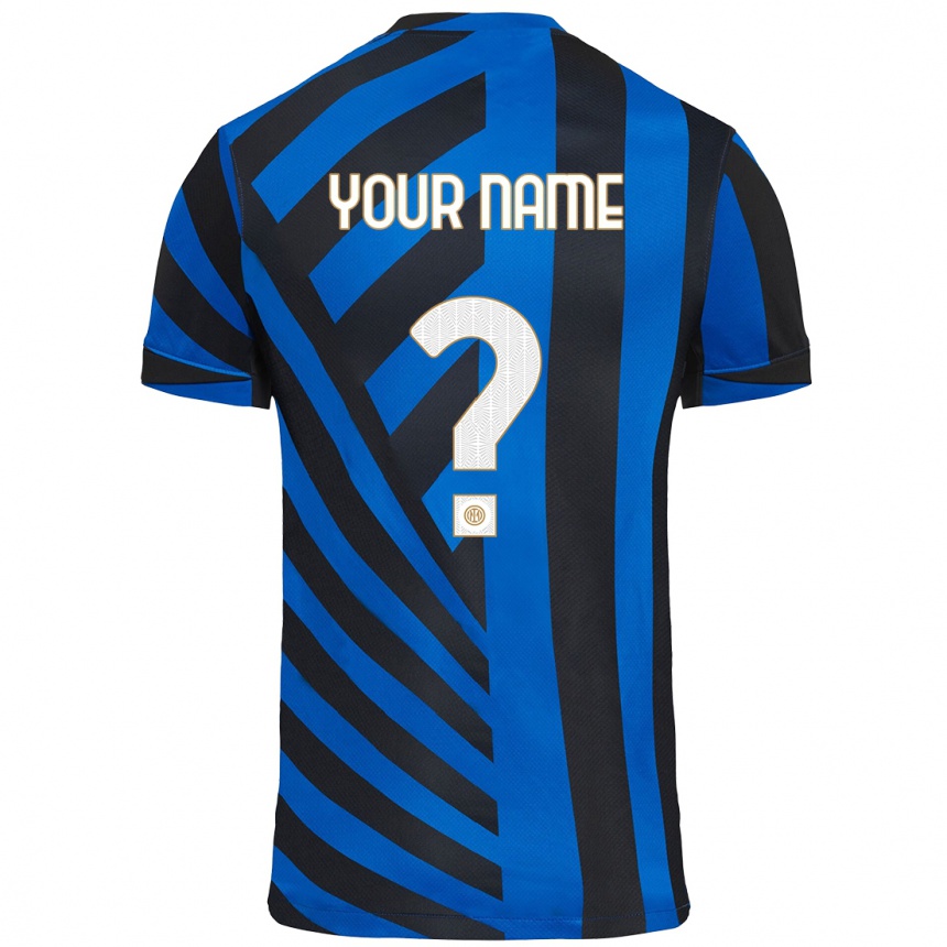 Enfant Football Maillot Votre Nom #0 Bleu Noir Tenues Domicile 2024/25