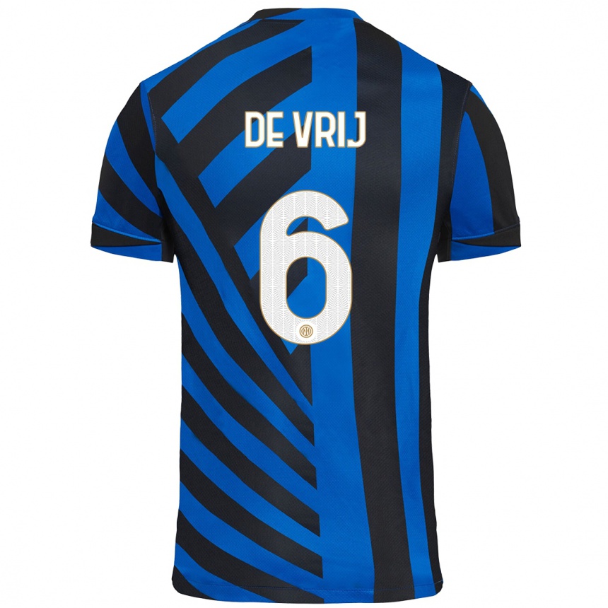 Enfant Football Maillot Stefan De Vrij #6 Bleu Noir Tenues Domicile 2024/25