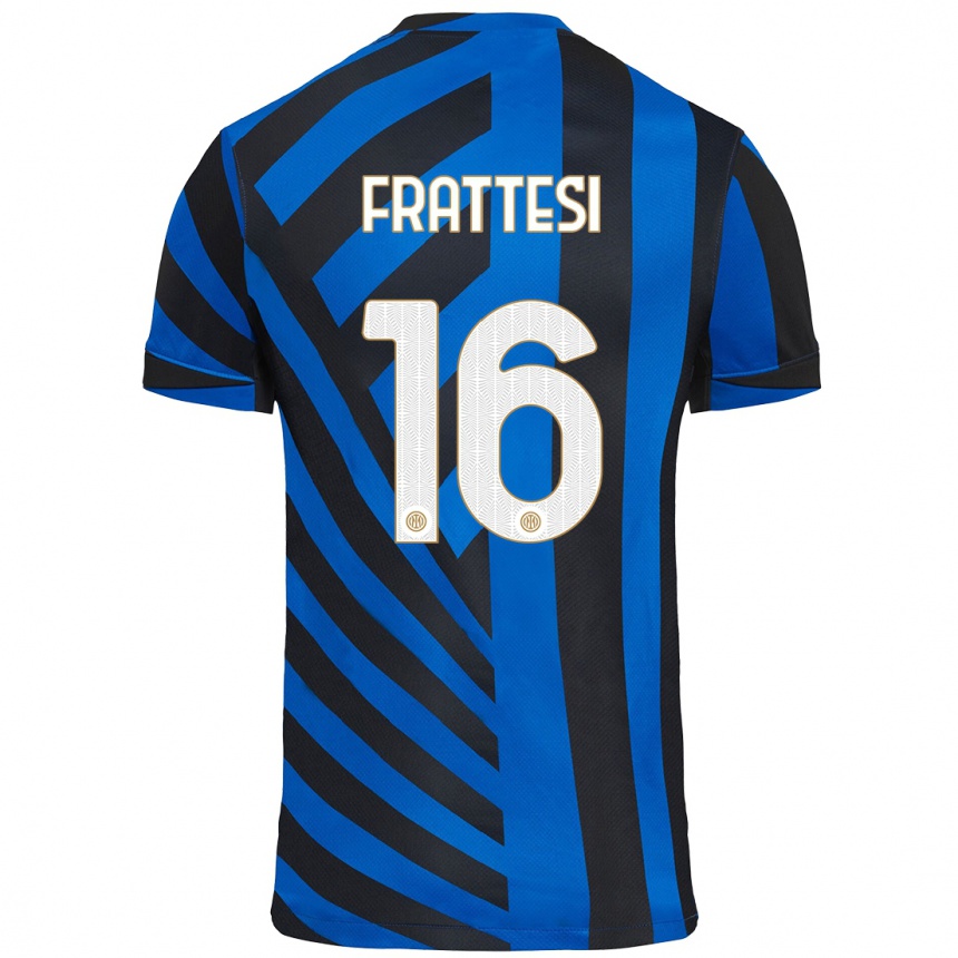 Enfant Football Maillot Davide Frattesi #16 Bleu Noir Tenues Domicile 2024/25