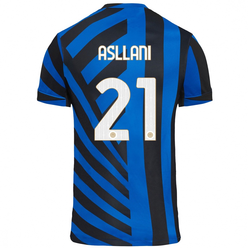 Enfant Football Maillot Kristjan Asllani #21 Bleu Noir Tenues Domicile 2024/25