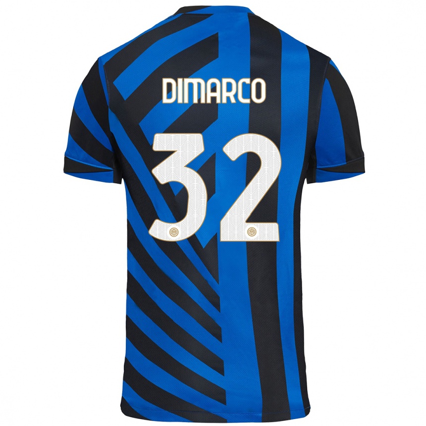 Enfant Football Maillot Federico Dimarco #32 Bleu Noir Tenues Domicile 2024/25