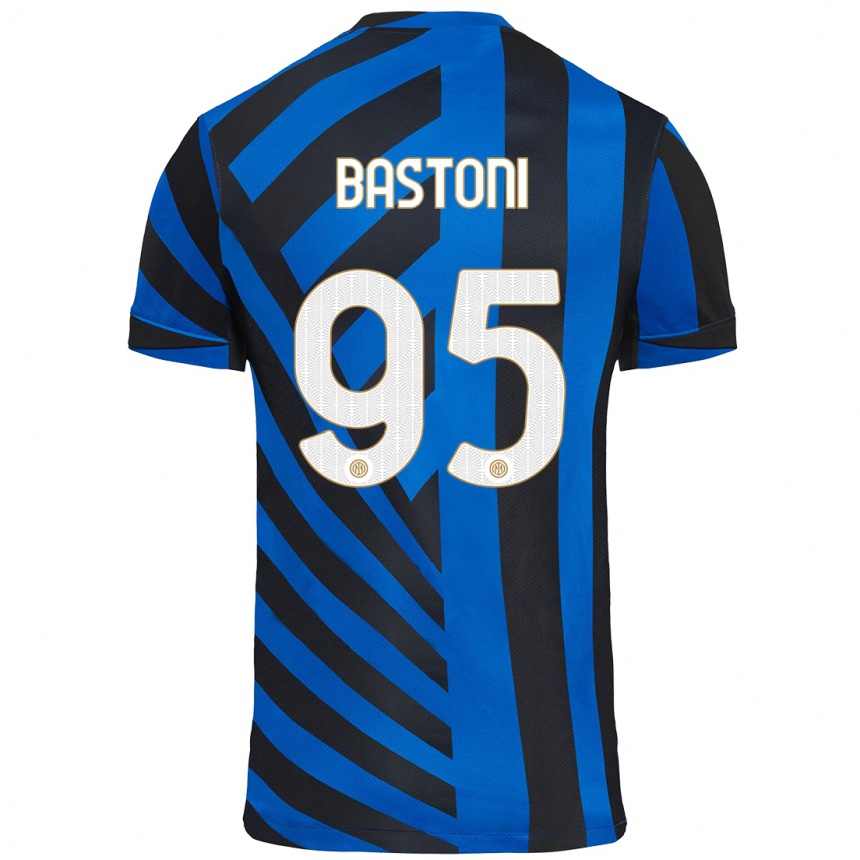 Enfant Football Maillot Alessandro Bastoni #95 Bleu Noir Tenues Domicile 2024/25