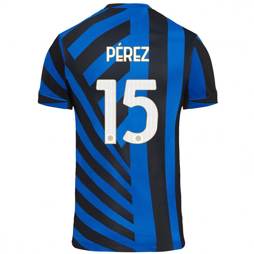 Enfant Football Maillot Álex Pérez #15 Bleu Noir Tenues Domicile 2024/25