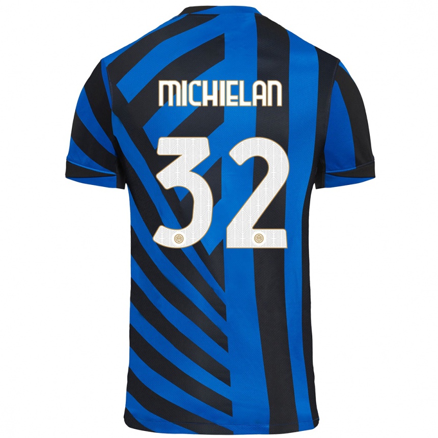 Enfant Football Maillot Mattia Michielan #32 Bleu Noir Tenues Domicile 2024/25