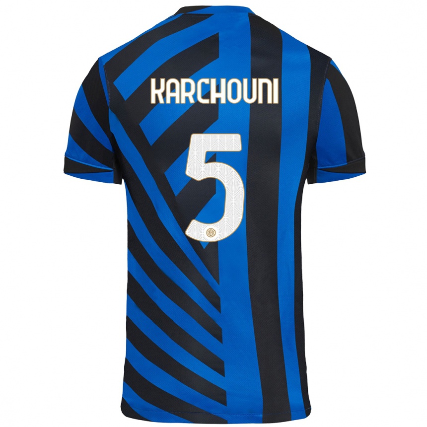 Enfant Football Maillot Ghoutia Karchouni #5 Bleu Noir Tenues Domicile 2024/25