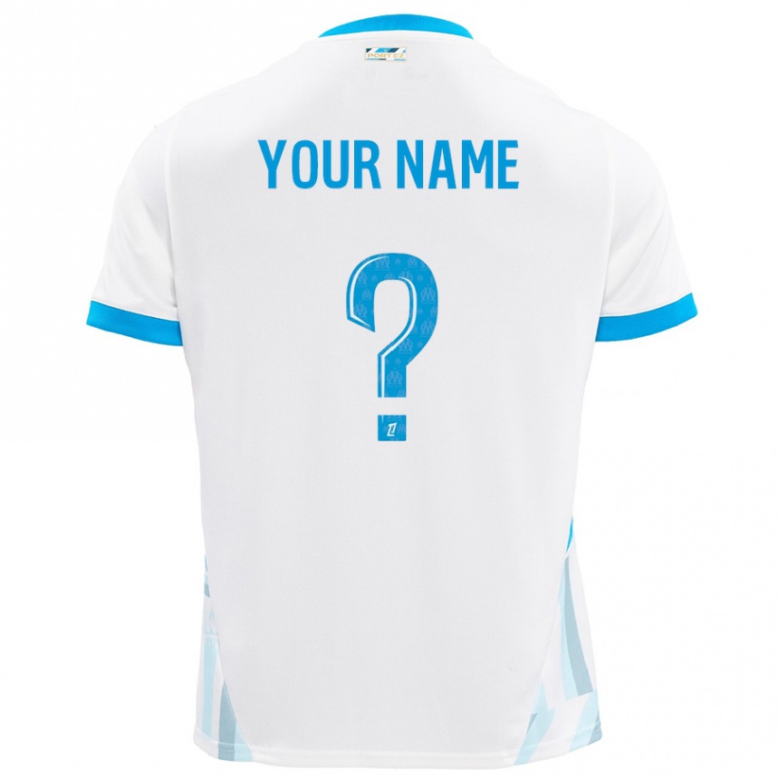 Enfant Football Maillot Votre Nom #0 Blanc Bleu Ciel Tenues Domicile 2024/25