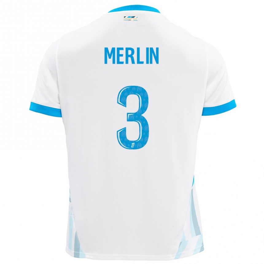 Enfant Football Maillot Quentin Merlin #3 Blanc Bleu Ciel Tenues Domicile 2024/25