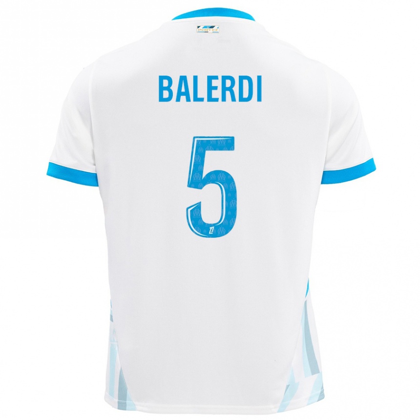 Enfant Football Maillot Leonardo Balerdi #5 Blanc Bleu Ciel Tenues Domicile 2024/25