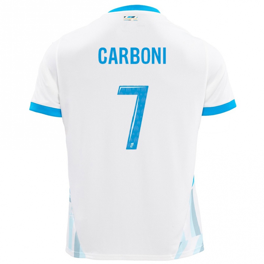 Enfant Football Maillot Valentín Carboni #7 Blanc Bleu Ciel Tenues Domicile 2024/25