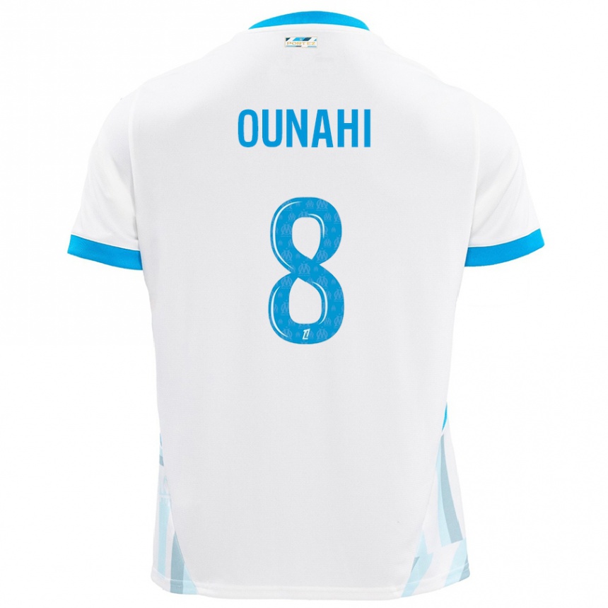 Enfant Football Maillot Azzedine Ounahi #8 Blanc Bleu Ciel Tenues Domicile 2024/25