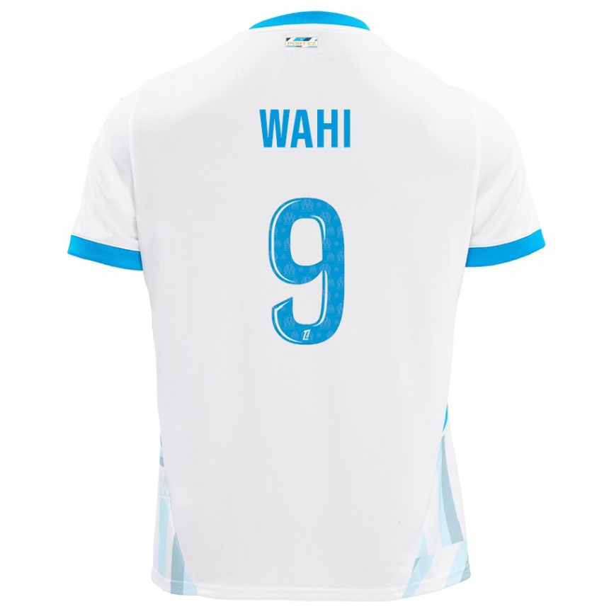 Enfant Football Maillot Elye Wahi #9 Blanc Bleu Ciel Tenues Domicile 2024/25