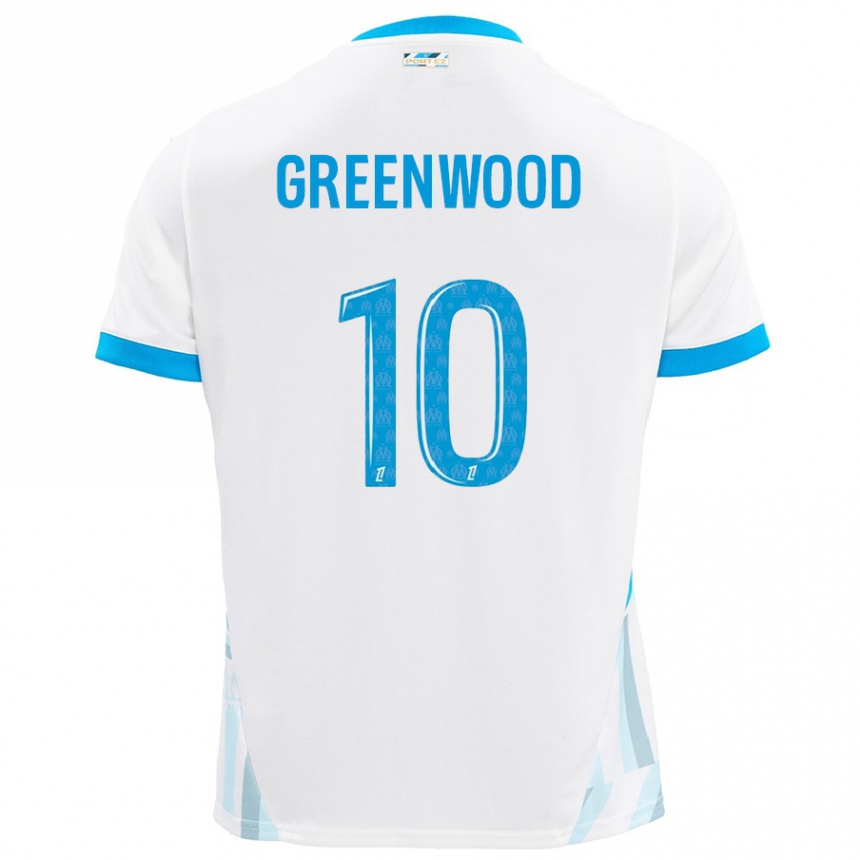 Enfant Football Maillot Mason Greenwood #10 Blanc Bleu Ciel Tenues Domicile 2024/25