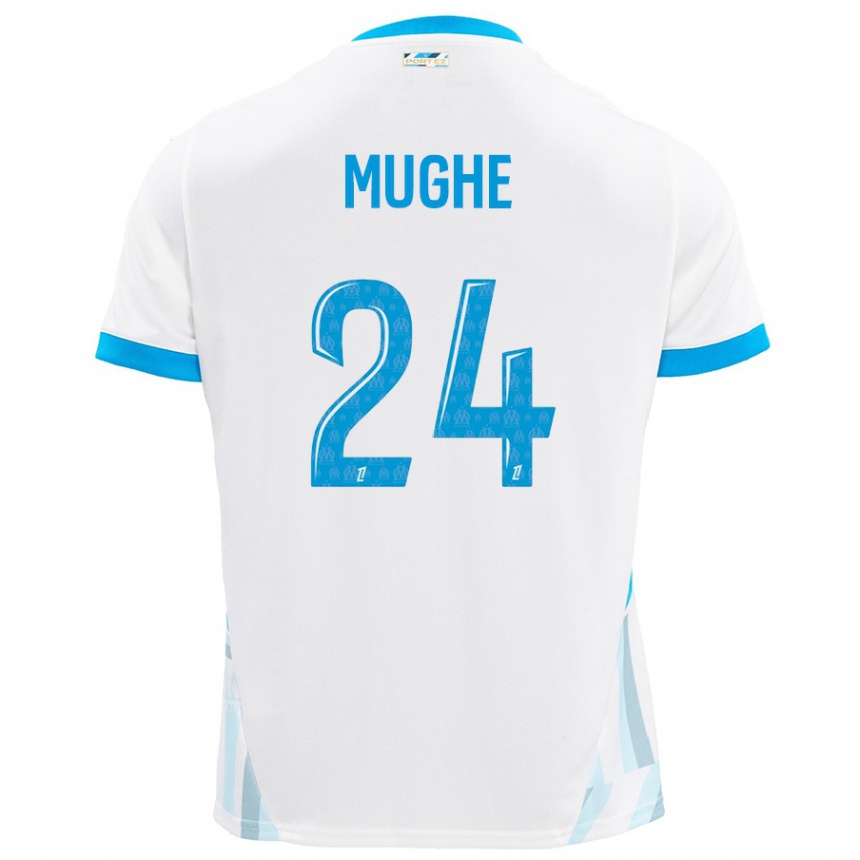 Enfant Football Maillot François Mughe #24 Blanc Bleu Ciel Tenues Domicile 2024/25