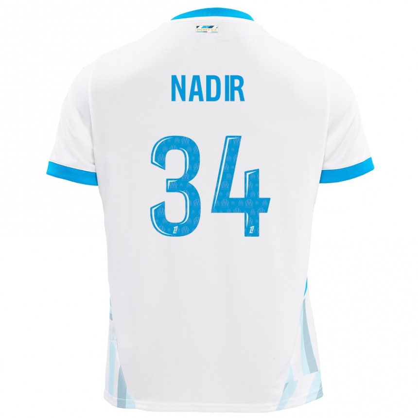 Enfant Football Maillot Bilal Nadir #34 Blanc Bleu Ciel Tenues Domicile 2024/25