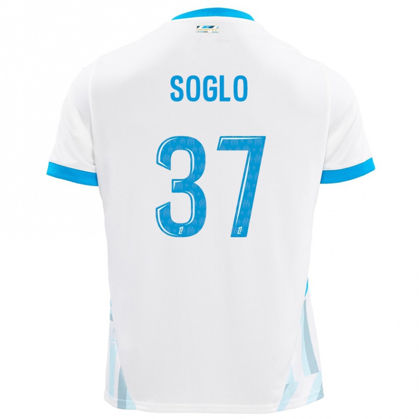 Enfant Football Maillot Emran Soglo #37 Blanc Bleu Ciel Tenues Domicile 2024/25