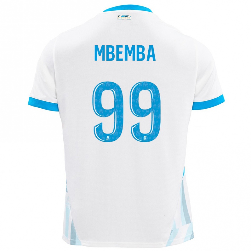 Enfant Football Maillot Chancel Mbemba #99 Blanc Bleu Ciel Tenues Domicile 2024/25