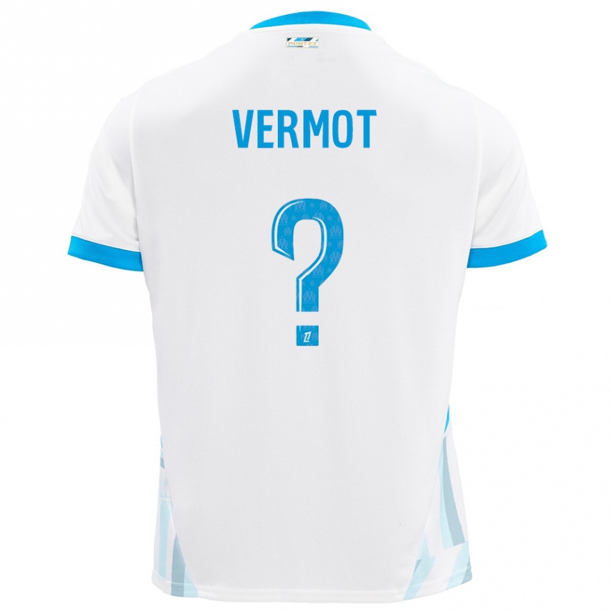 Enfant Football Maillot Théo Vermot #0 Blanc Bleu Ciel Tenues Domicile 2024/25