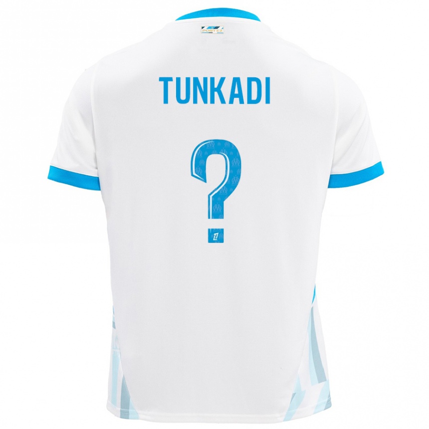 Enfant Football Maillot Alexandre Tunkadi #0 Blanc Bleu Ciel Tenues Domicile 2024/25