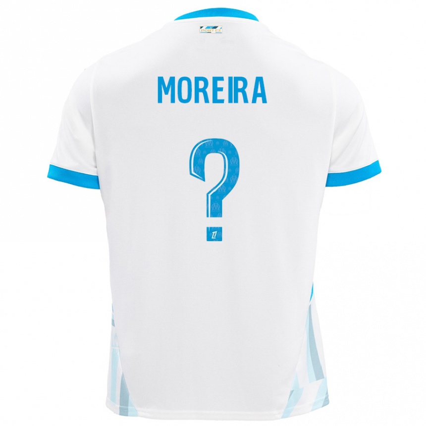 Enfant Football Maillot Iuri Moreira #0 Blanc Bleu Ciel Tenues Domicile 2024/25