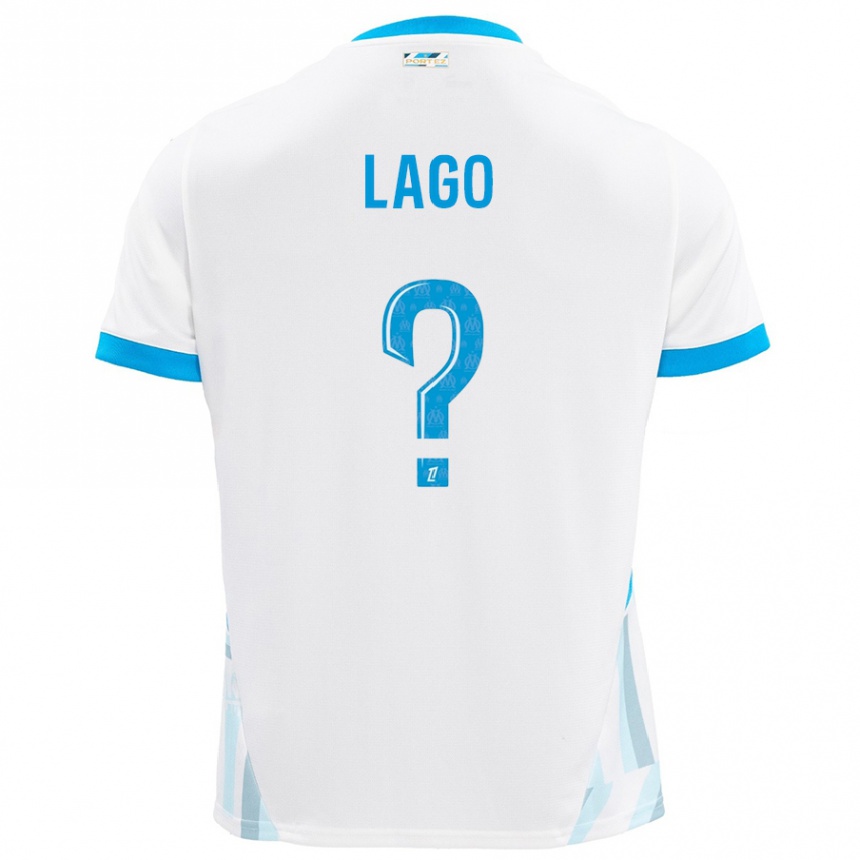 Enfant Football Maillot Ange Lago #0 Blanc Bleu Ciel Tenues Domicile 2024/25