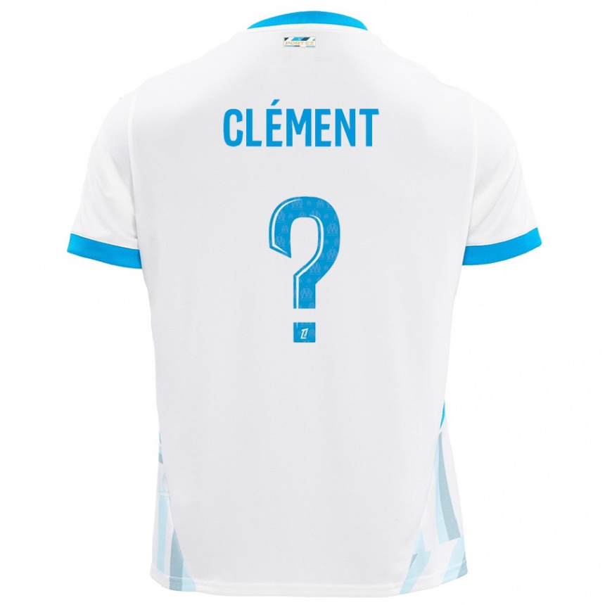 Enfant Football Maillot Mathis Clément #0 Blanc Bleu Ciel Tenues Domicile 2024/25