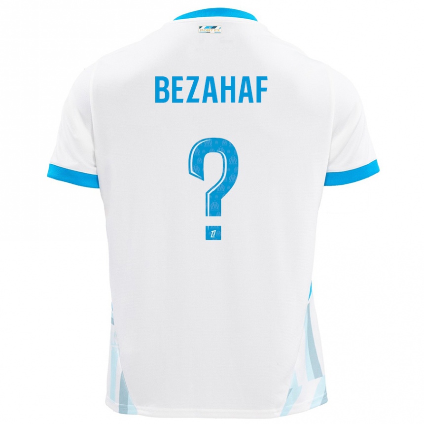 Enfant Football Maillot Kelyann Bezahaf #0 Blanc Bleu Ciel Tenues Domicile 2024/25