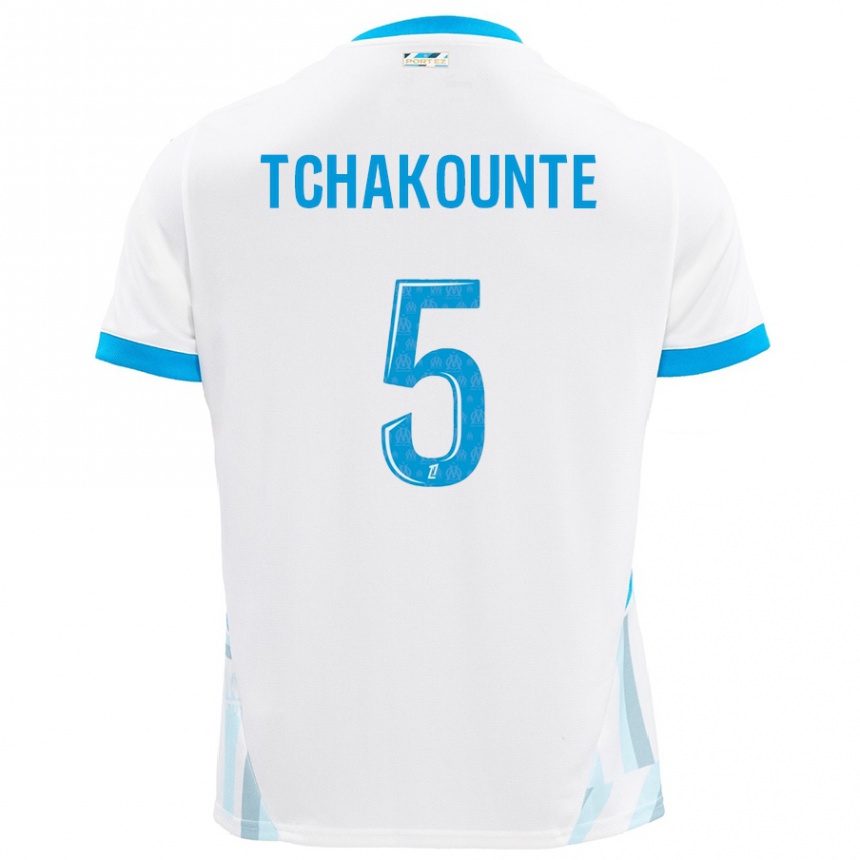 Enfant Football Maillot Annaëlle Tchakounté #5 Blanc Bleu Ciel Tenues Domicile 2024/25