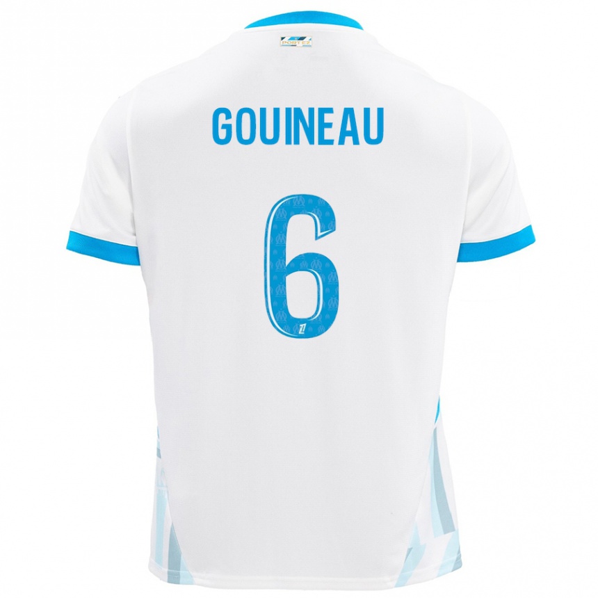 Enfant Football Maillot Coline Gouineau #6 Blanc Bleu Ciel Tenues Domicile 2024/25