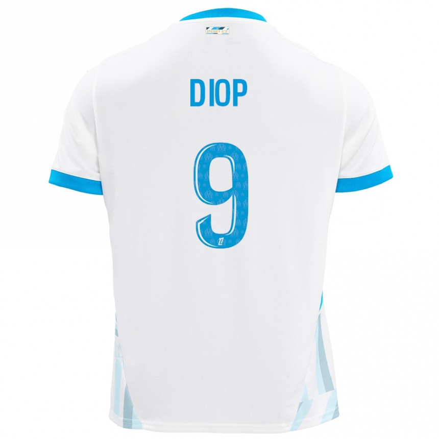 Enfant Football Maillot Mama Diop #9 Blanc Bleu Ciel Tenues Domicile 2024/25