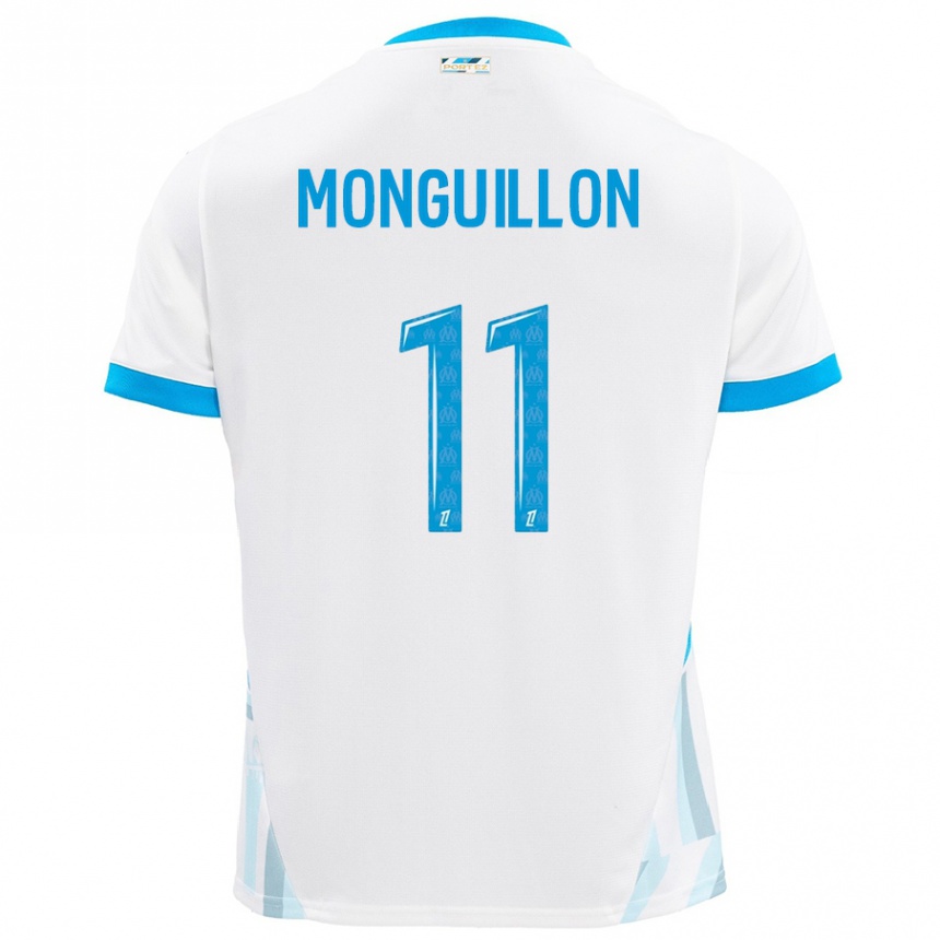 Enfant Football Maillot Coralie Monguillon #11 Blanc Bleu Ciel Tenues Domicile 2024/25