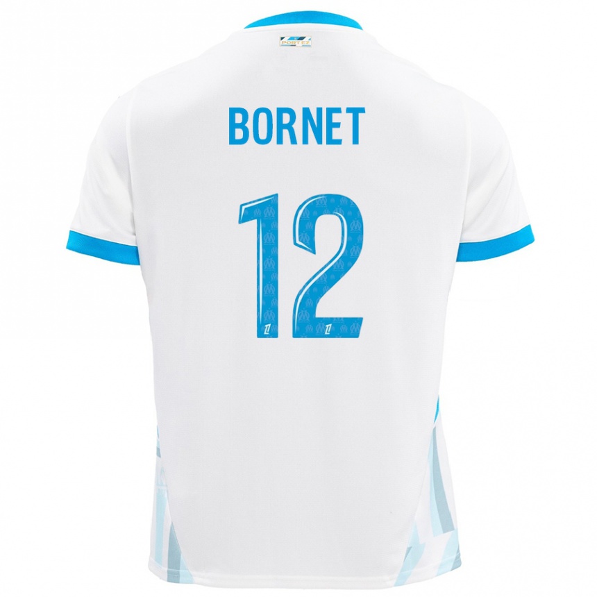 Enfant Football Maillot Camille Bornet #12 Blanc Bleu Ciel Tenues Domicile 2024/25