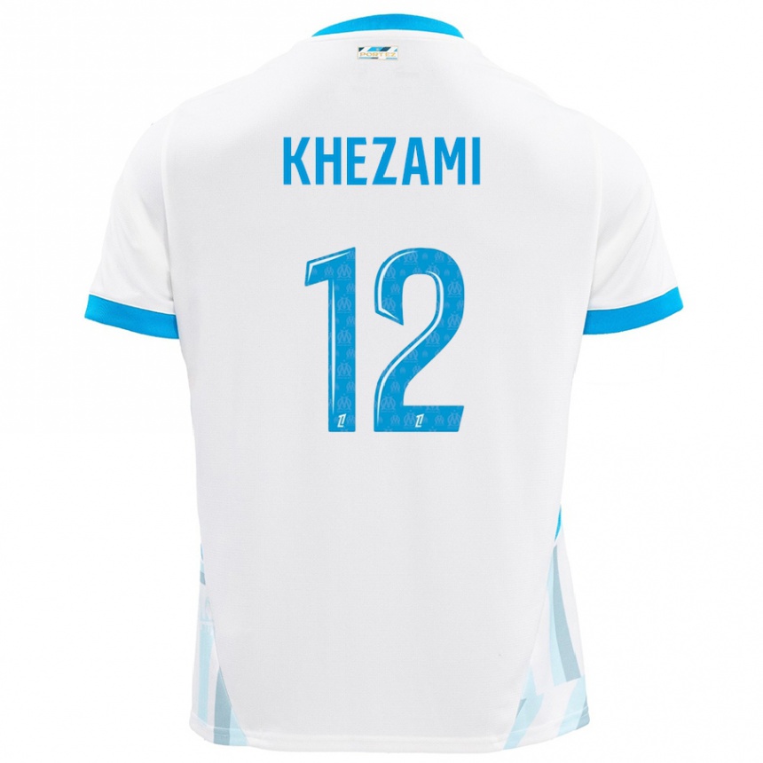 Enfant Football Maillot Roselène Khezami #12 Blanc Bleu Ciel Tenues Domicile 2024/25