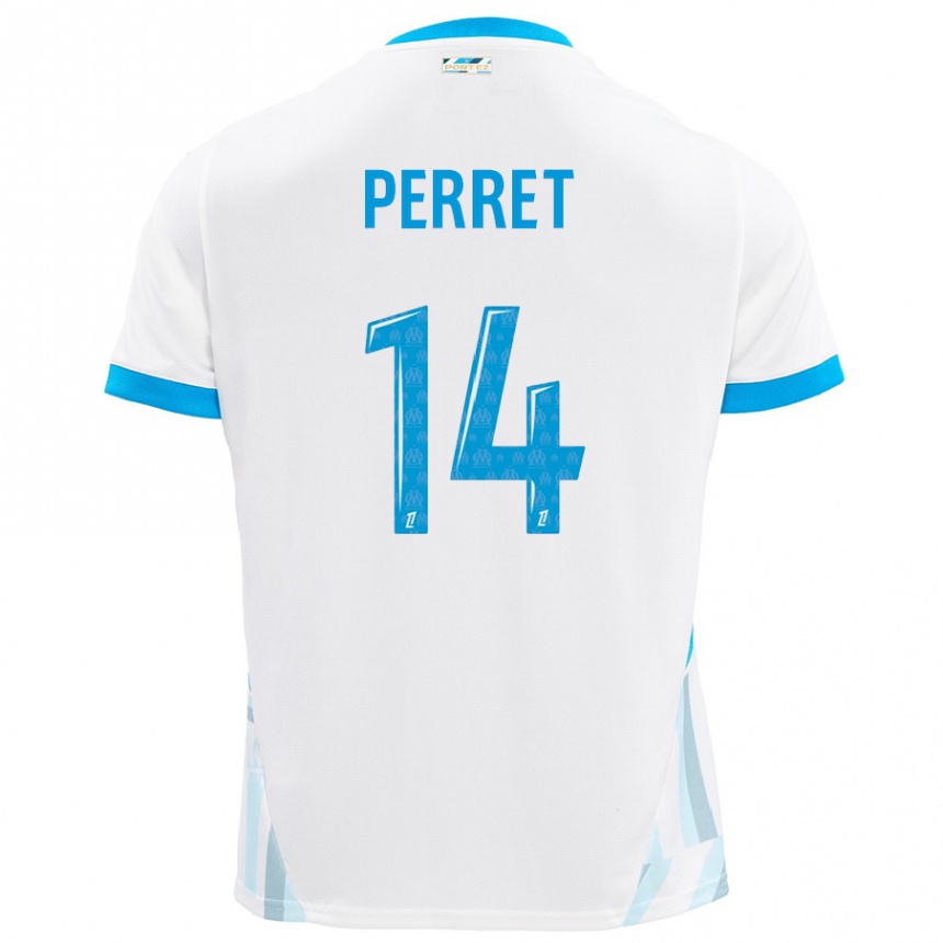 Enfant Football Maillot Jenny Perret #14 Blanc Bleu Ciel Tenues Domicile 2024/25