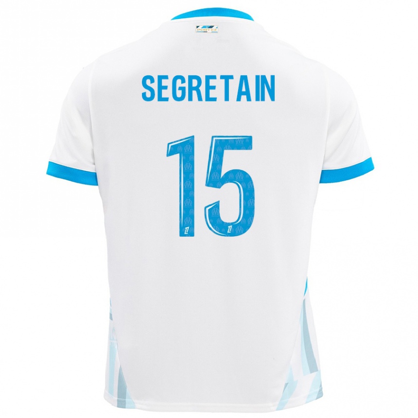 Enfant Football Maillot Julie Ségrétain #15 Blanc Bleu Ciel Tenues Domicile 2024/25