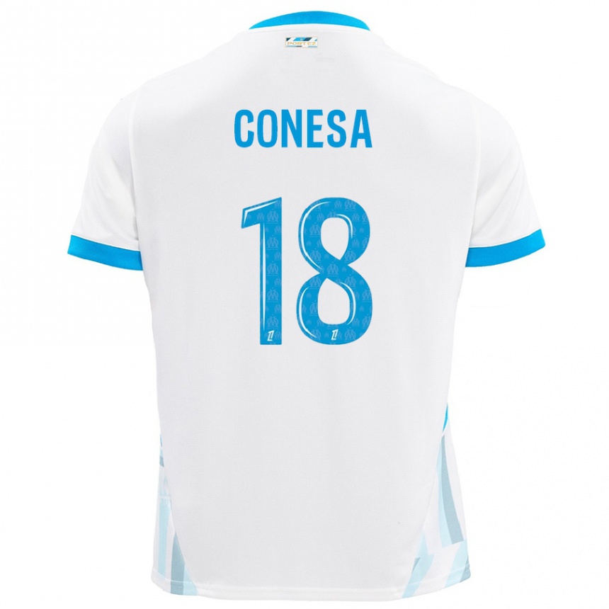 Enfant Football Maillot Anna Conesa #18 Blanc Bleu Ciel Tenues Domicile 2024/25