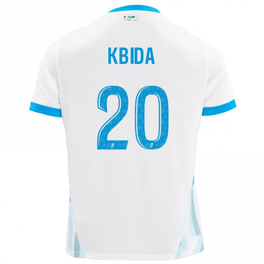 Enfant Football Maillot Inès Kbida #20 Blanc Bleu Ciel Tenues Domicile 2024/25