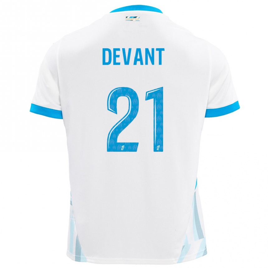 Enfant Football Maillot Caroline Devant #21 Blanc Bleu Ciel Tenues Domicile 2024/25