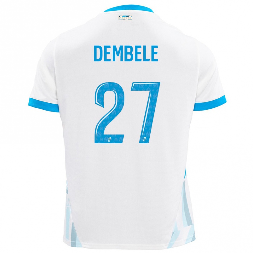 Enfant Football Maillot Coumba Dembélé #27 Blanc Bleu Ciel Tenues Domicile 2024/25