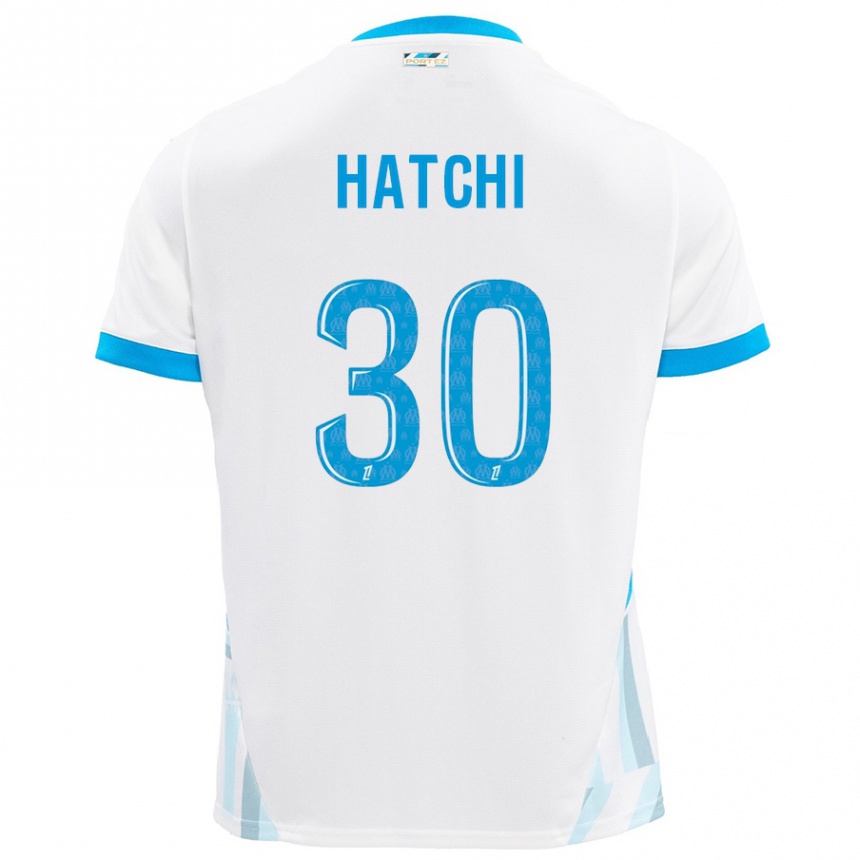 Enfant Football Maillot Anaïs Hatchi #30 Blanc Bleu Ciel Tenues Domicile 2024/25