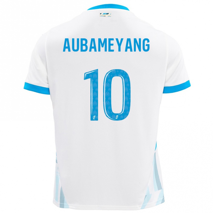 Enfant Football Maillot Pierre-Emerick Aubameyang #10 Blanc Bleu Ciel Tenues Domicile 2024/25