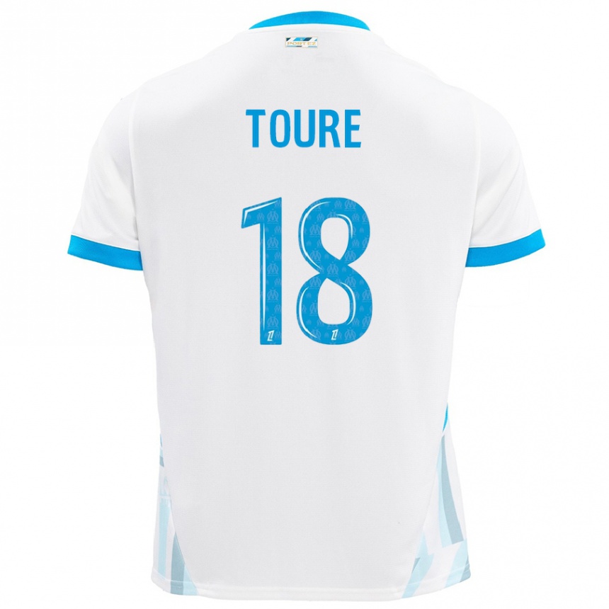 Enfant Football Maillot Isaak Toure #18 Blanc Bleu Ciel Tenues Domicile 2024/25