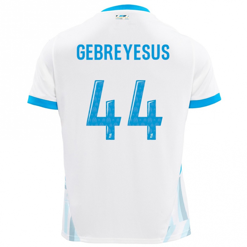 Enfant Football Maillot Esey Gebreyesus #44 Blanc Bleu Ciel Tenues Domicile 2024/25