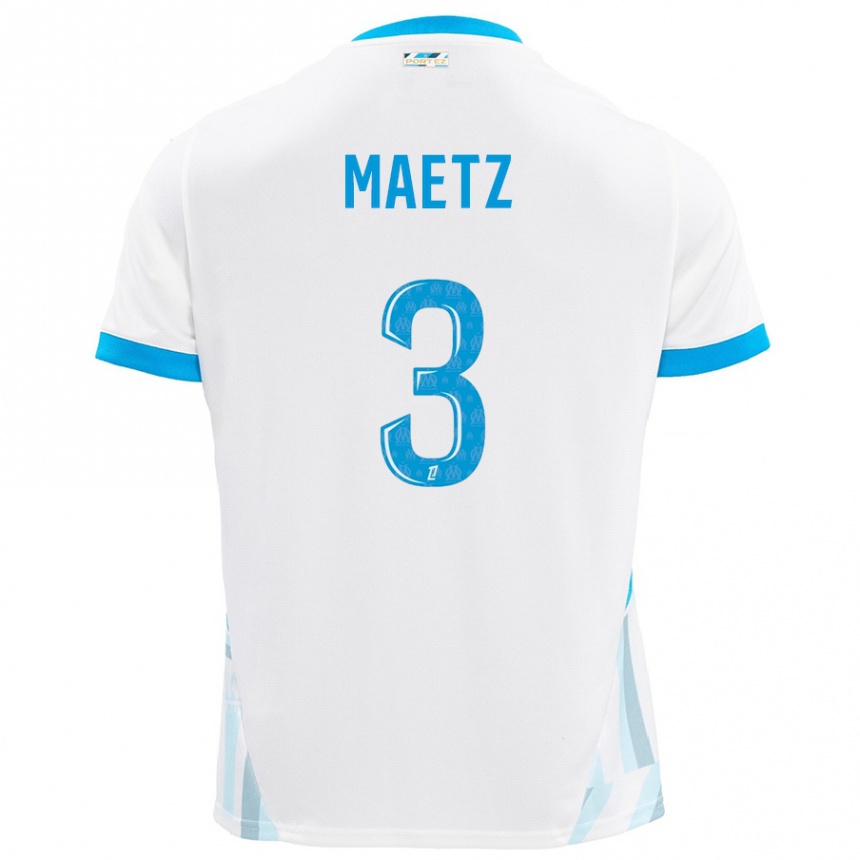 Enfant Football Maillot Agathe Maetz #3 Blanc Bleu Ciel Tenues Domicile 2024/25