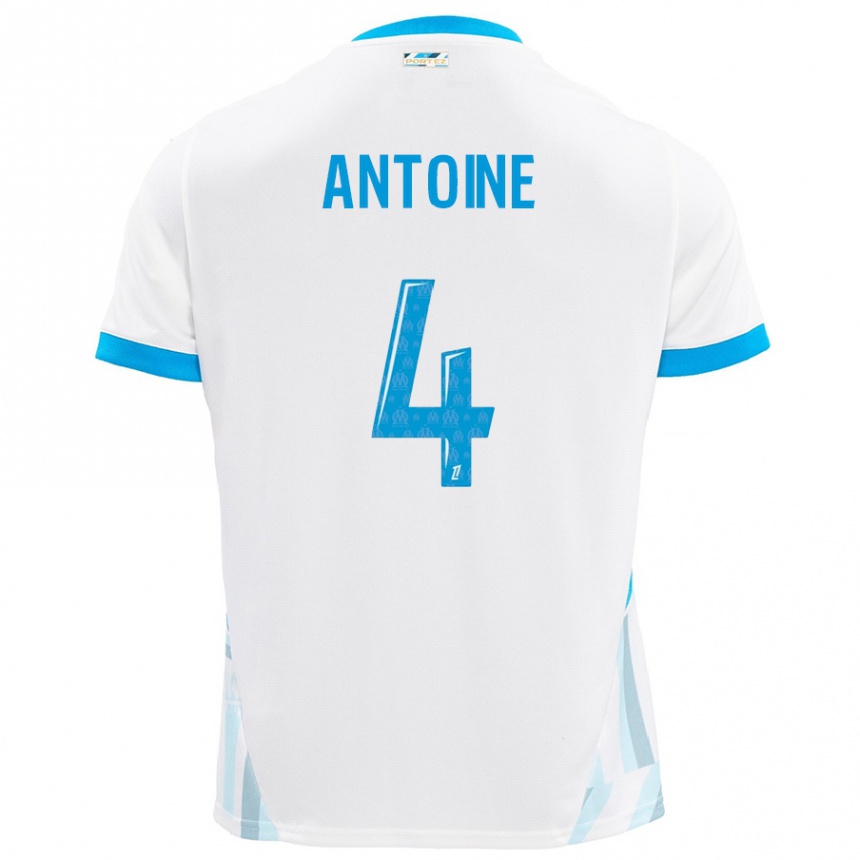 Enfant Football Maillot Maud Antoine #4 Blanc Bleu Ciel Tenues Domicile 2024/25