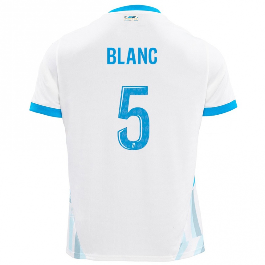 Enfant Football Maillot Amandine Blanc #5 Blanc Bleu Ciel Tenues Domicile 2024/25