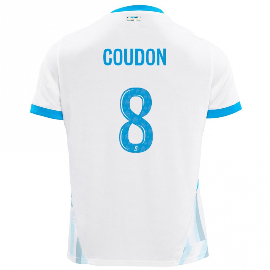 Enfant Football Maillot Marine Coudon #8 Blanc Bleu Ciel Tenues Domicile 2024/25